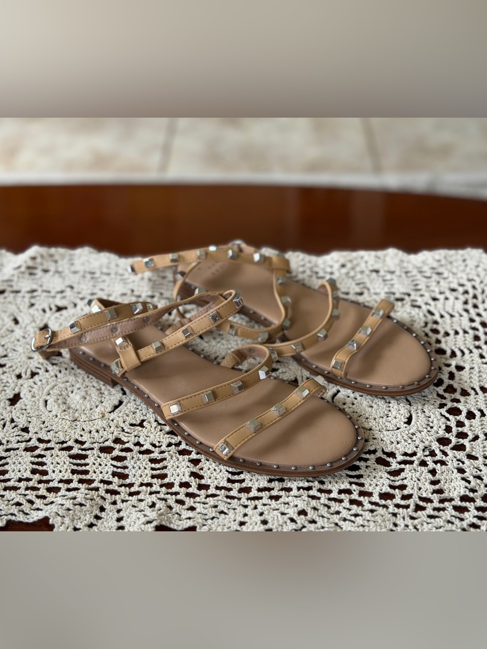 a new day Nude/Tan Studded Strappy Flat Sandals